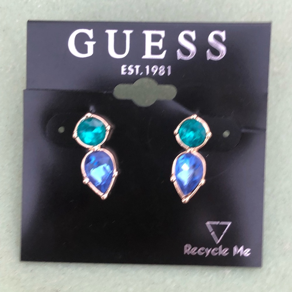 NWT | Guess | Gold and Multicolored Stone Earrings | Statement | Fashion